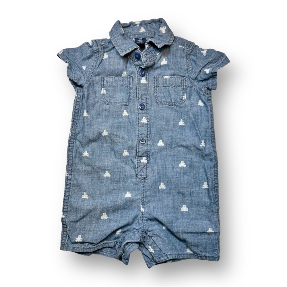 Gap Baby Boys Denim‎ Shorty One Piece Romper 6-12 Months Brennan Bear Chambray